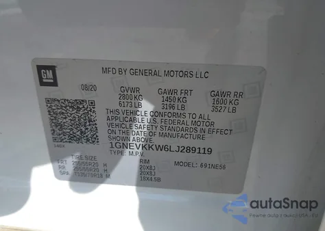 2020 Chevrolet Traverse Awd Premier z USA, uszkodzony, nr VIN 1GNEVKKW6LJ289119